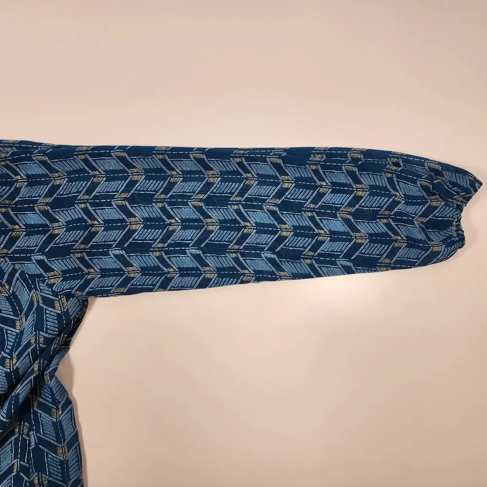 Ariat Blue Geometric Boho Peasant‎ Blouse Long Sleeve Small